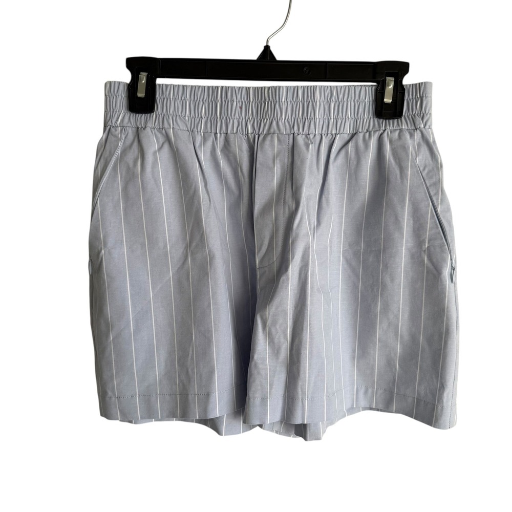 GOOD AMERICAN Light Blue Ladies Stripe‎ Weekend Shorts in Glass Stripe, M